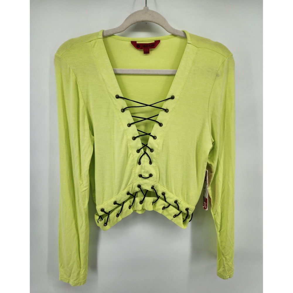 Hot Kiss Honey Dew Lace Up Corset Style Long Sleeve Crop Top L